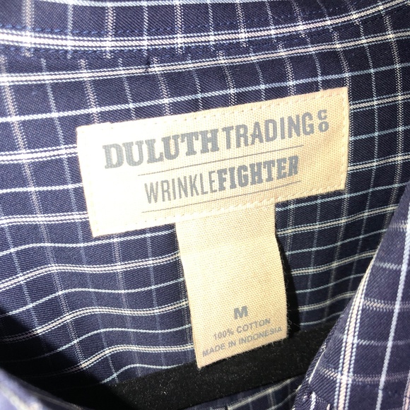 Duluth Trading Co Wrinkle Fighter Navy Blue Dress Button Down Shirt Size Medium - Picture 2 of 8